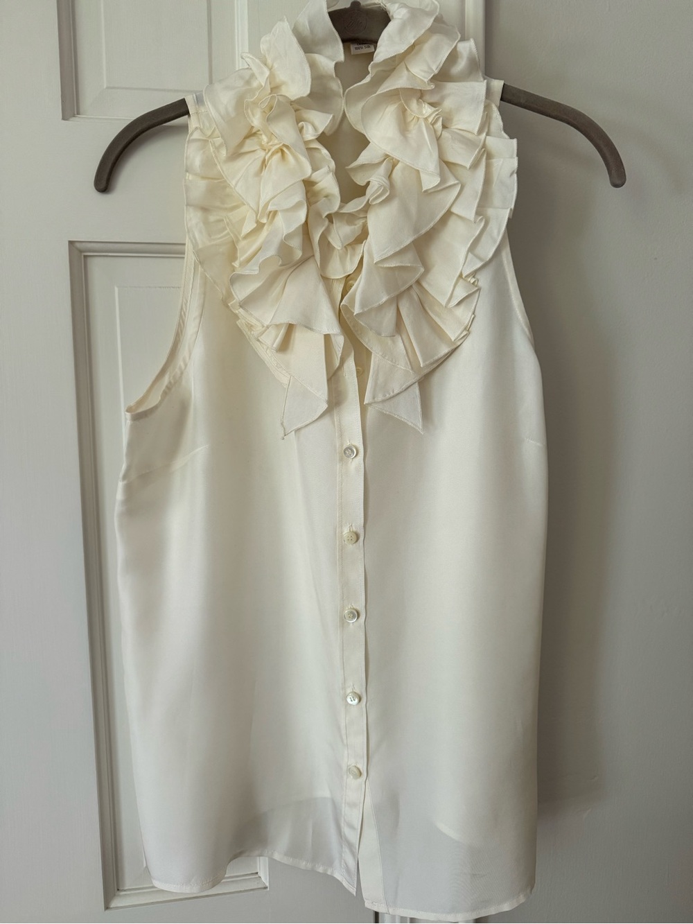 J. Crew Cream Sleeveless Ruffle Button-Front Blouse